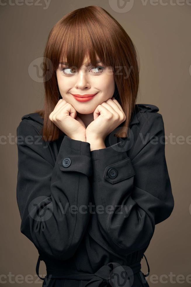 Romantic lady European appearance suit outerwear close-up photo