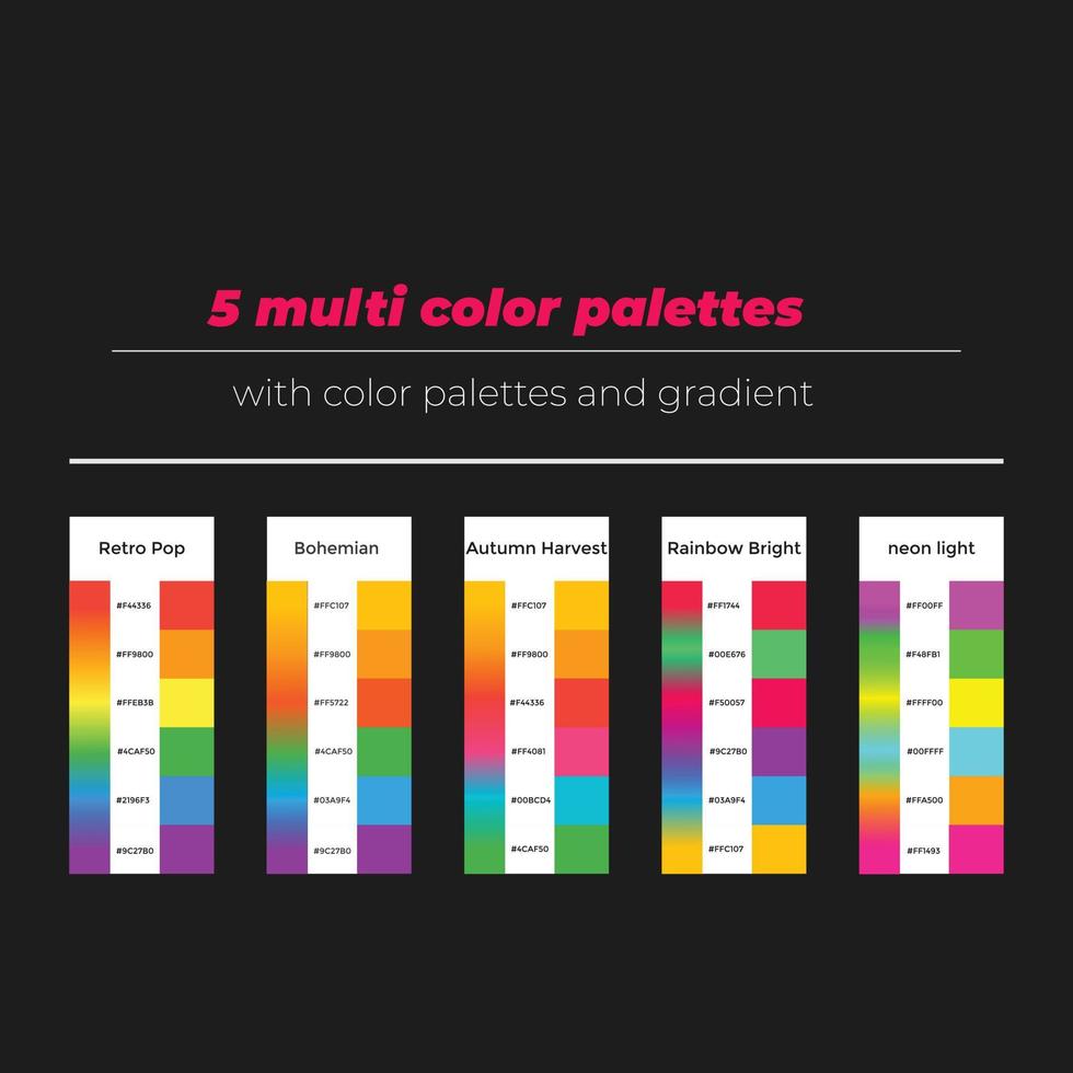 5 multi color palettes with color and gradient vector
