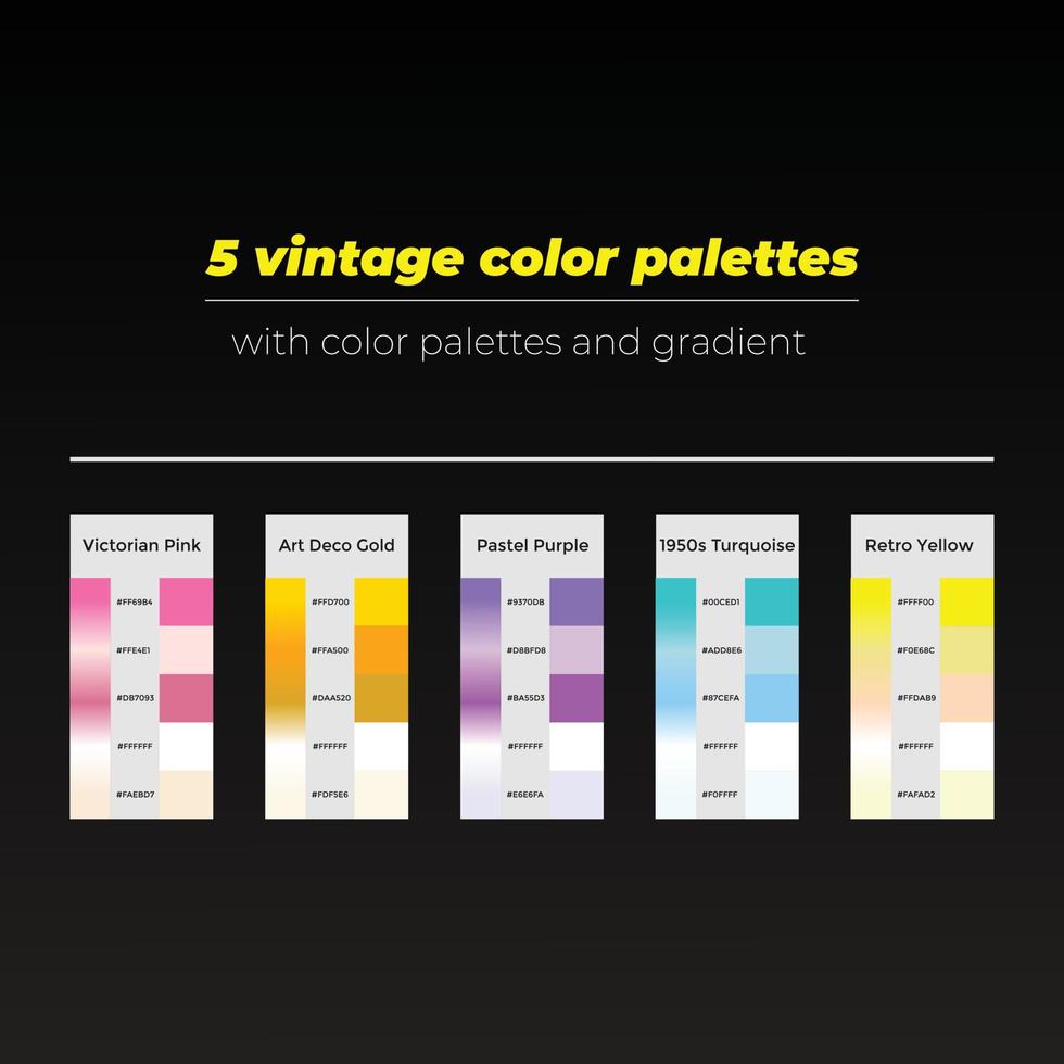 5 vintage color palettes with color and gradient vector