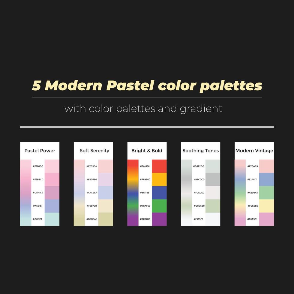 5 5 moderno pastel color paletas con color y degradado vector