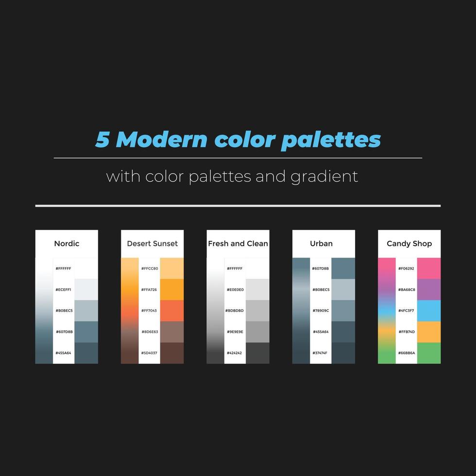 5 modern color palettes with color and gradient vector