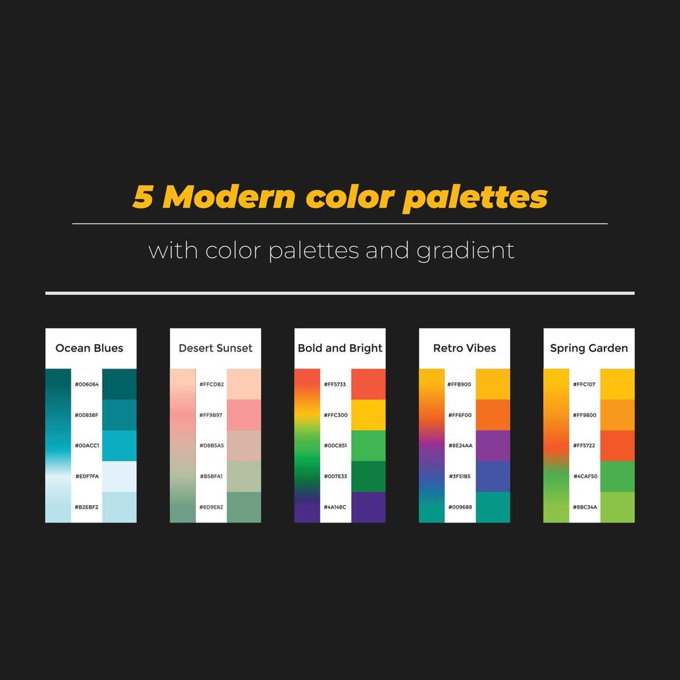 5 5 moderno color paletas con color y degradado vector