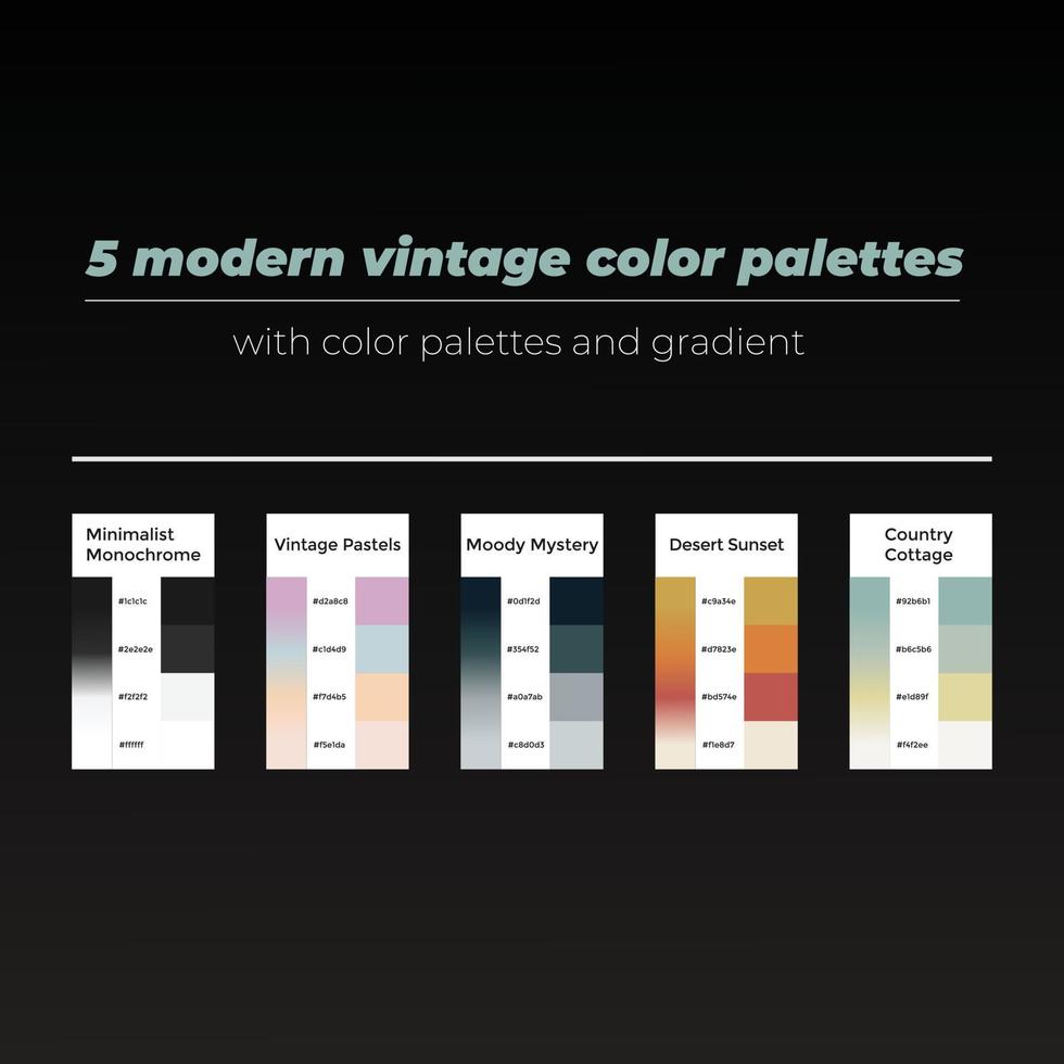 5 modern vintage color palettes with color and gradient vector