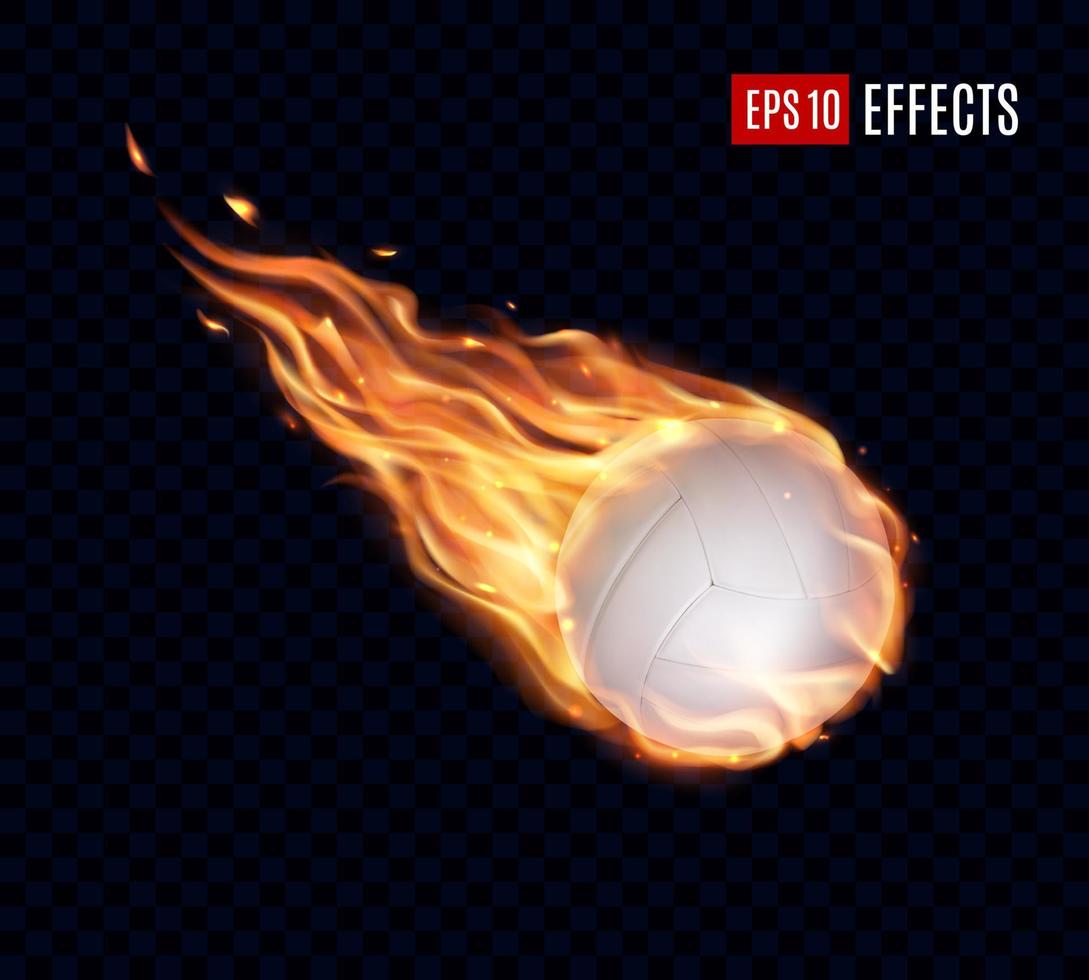 Volleyball ball with fire flames, sport fireball vector