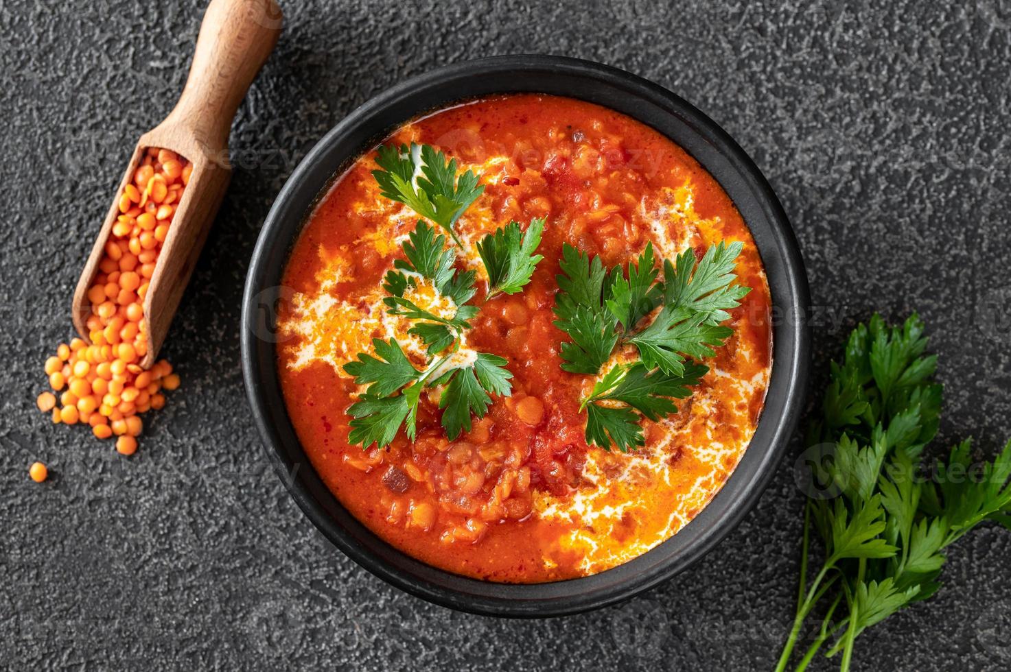 Bowl of lentil soup photo