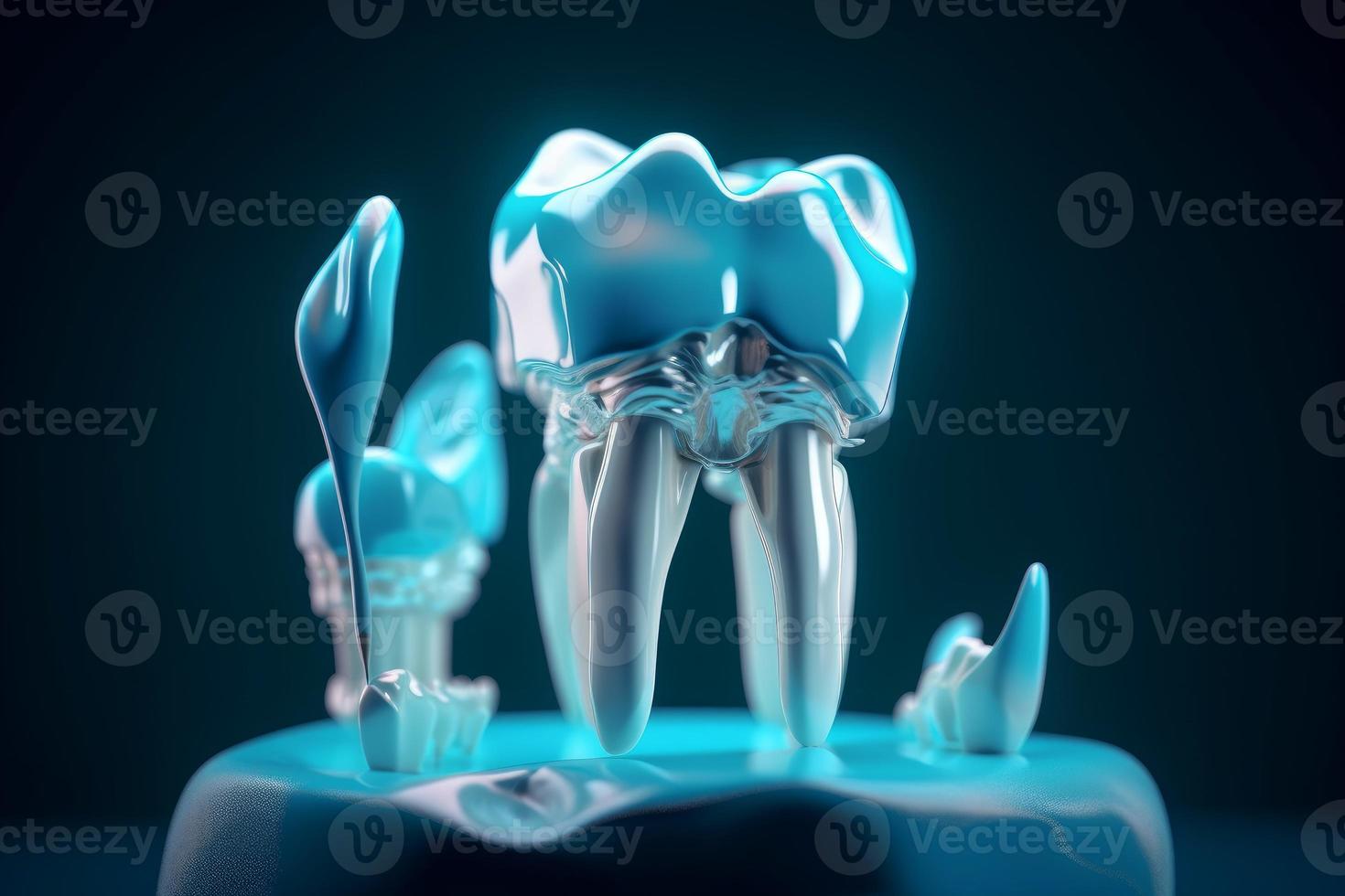Dental 3d creative ad with cyan background. Medical health. Generate Ai photo