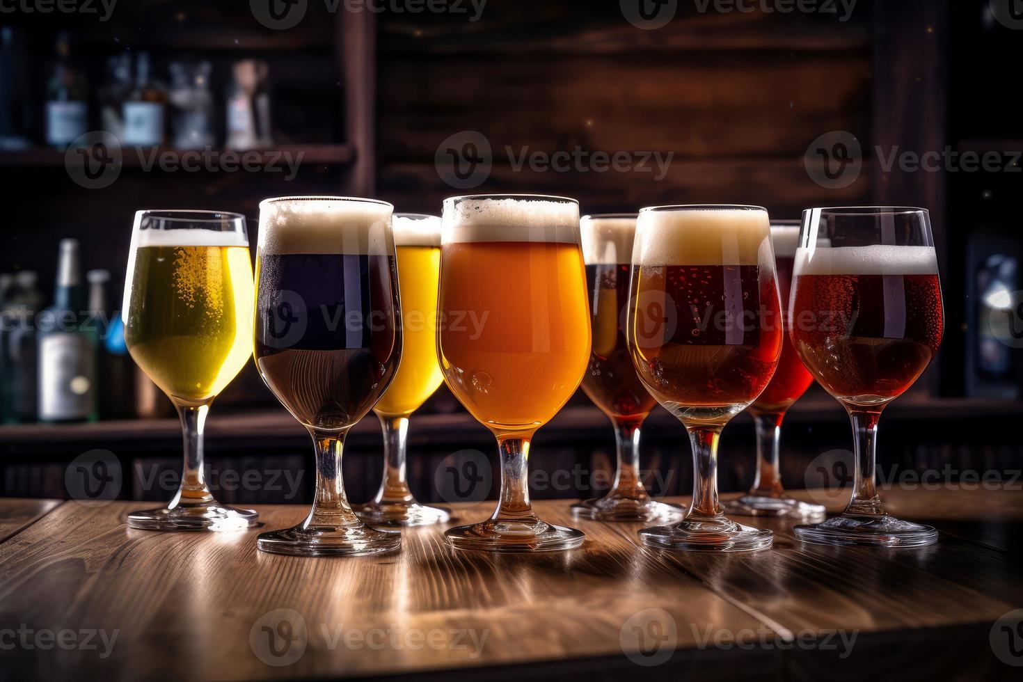 Glasses of different types of craft beer. Generate Ai photo