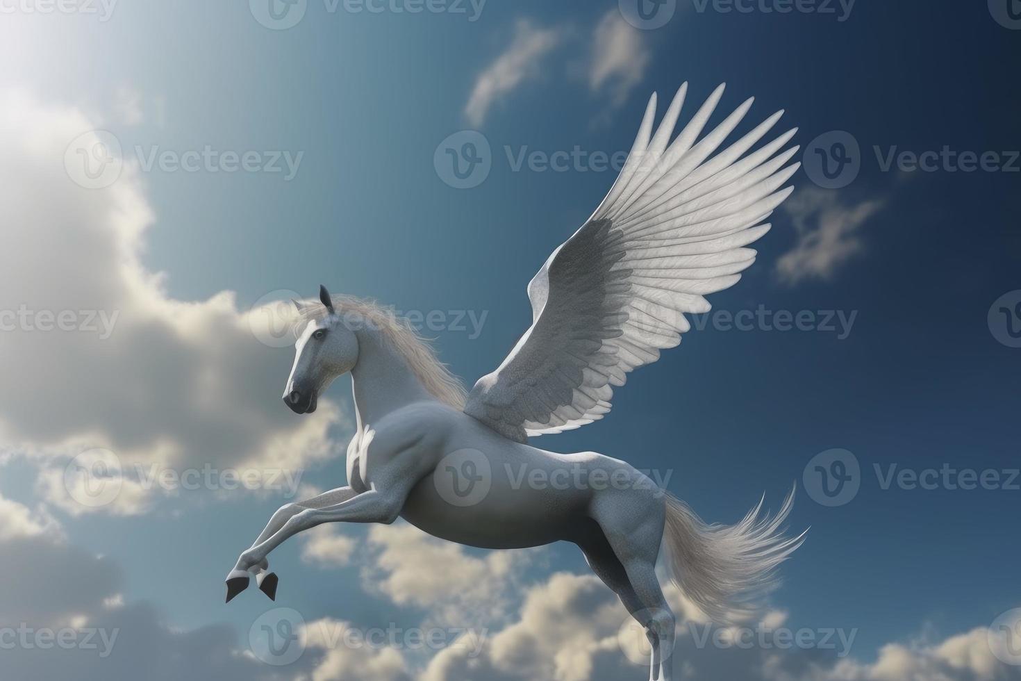 Pegasus flying on sky. Generate Ai photo