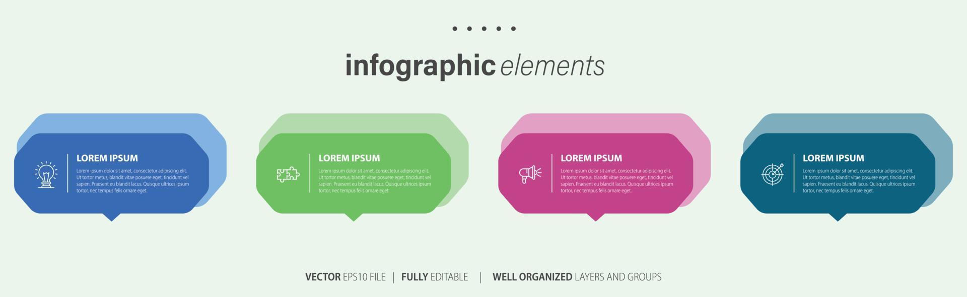 Concept of business model with 4 successive steps. Four colorful graphic elements. Timeline design for brochure, presentation. Infographic design layout vector