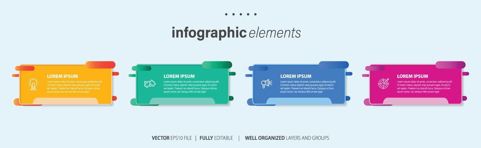 Modern infographic template with 4 steps. Business circle template with options for brochure, diagram, workflow, timeline, web design. Vector EPS 10
