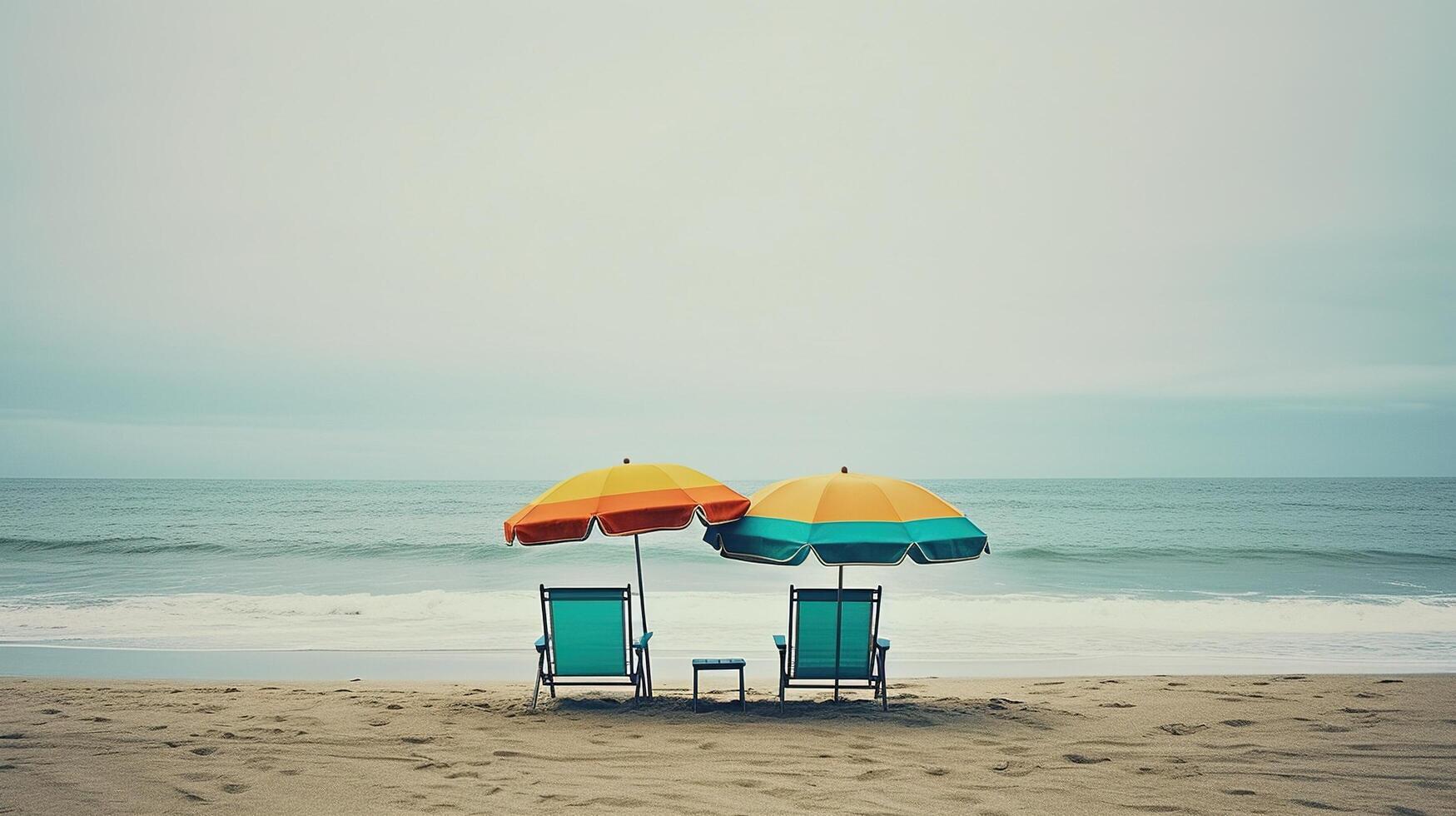 playa paraguas y sillas ai generado foto