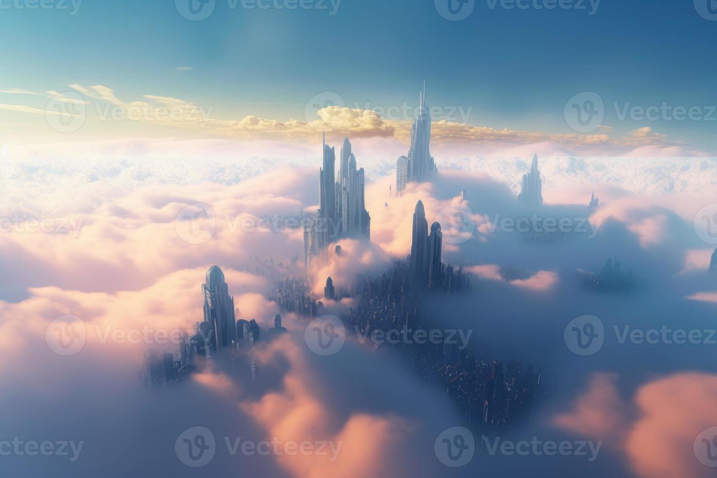 futuro ciudad amanecer. grande cielo nubes generar ai foto