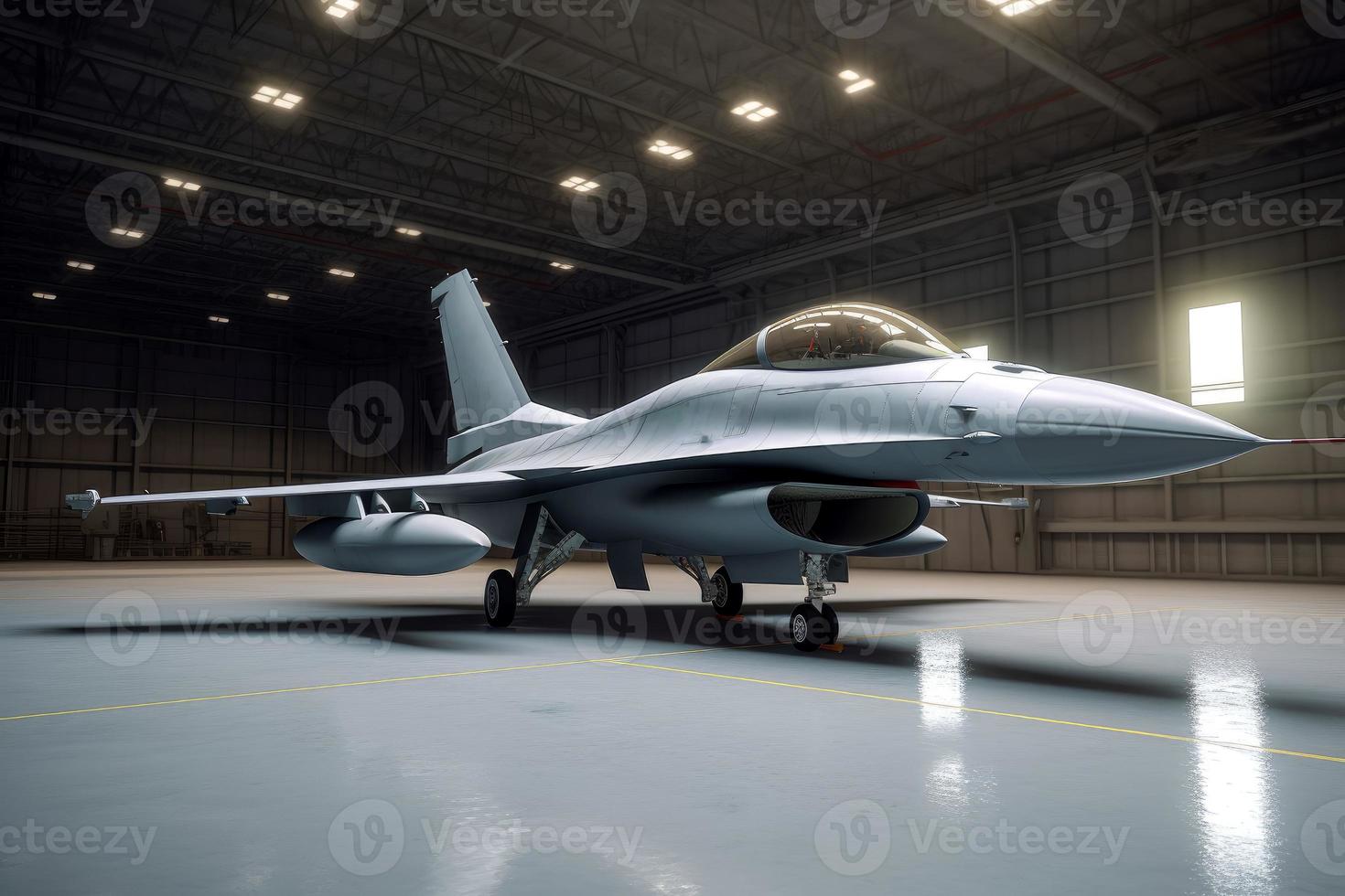 Military plane inside hangar. Generate Ai photo