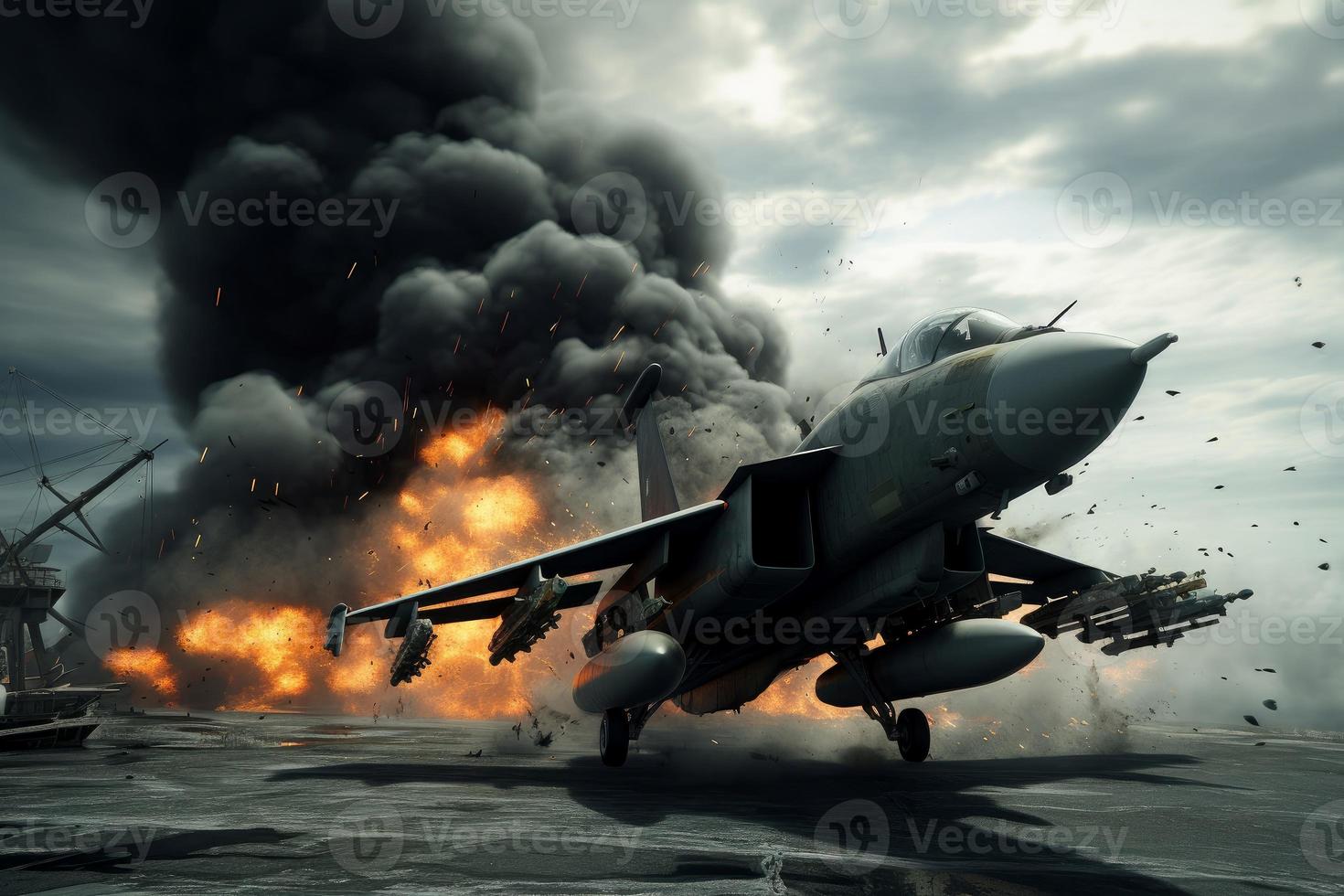 Military jet aircraft explosion. Generate Ai photo