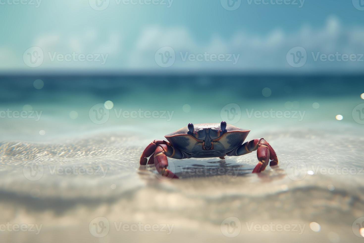 Crab on tropical sunny beach. Generate Ai photo