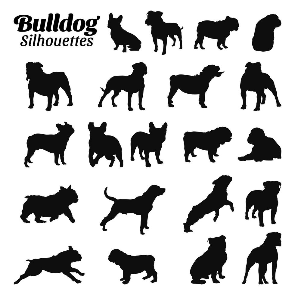 conjunto buldog silueta vector ilustración.