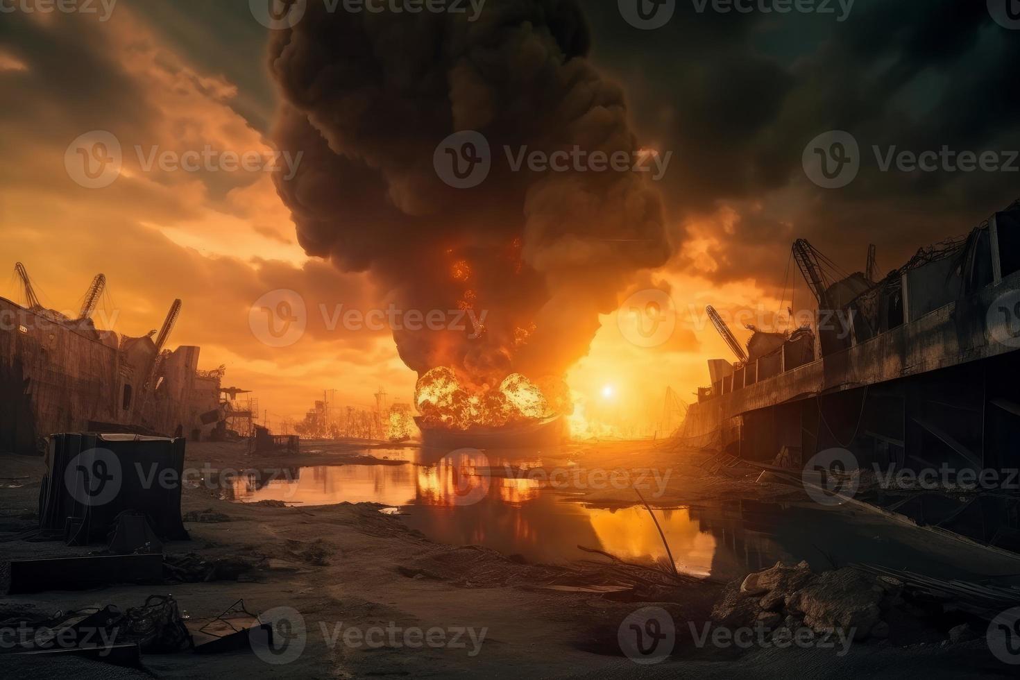 The End of the World. Apocalyptic epic scene with explosion. Generate Ai photo