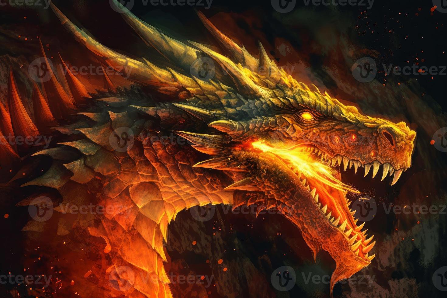 Dragon head fire. Legend monster. Generate Ai photo