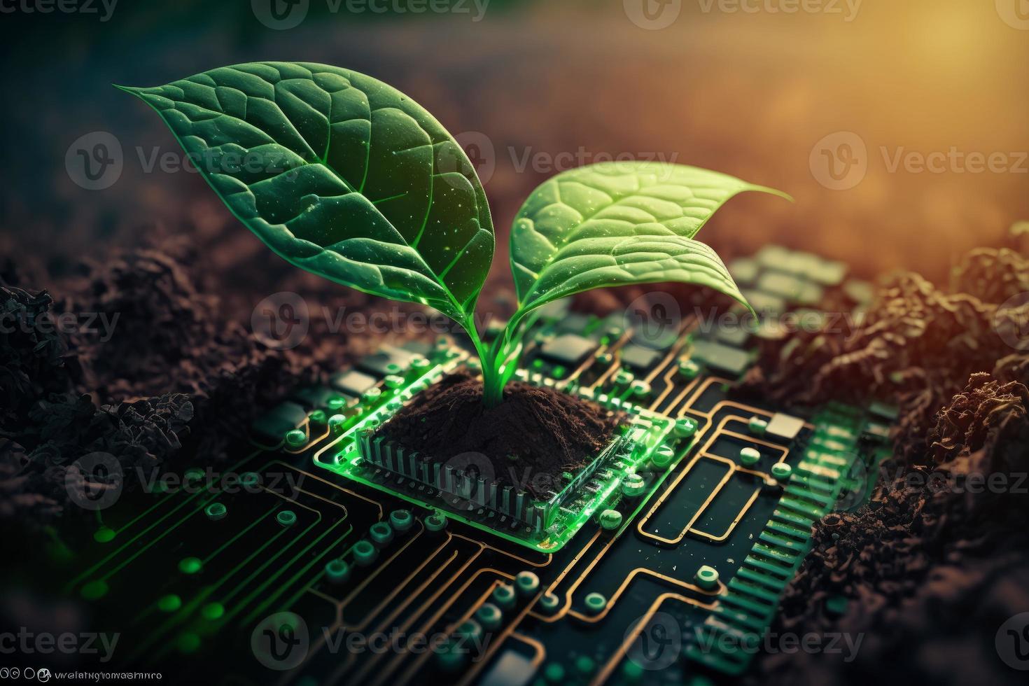 Plant from computer chip. Generate Ai photo