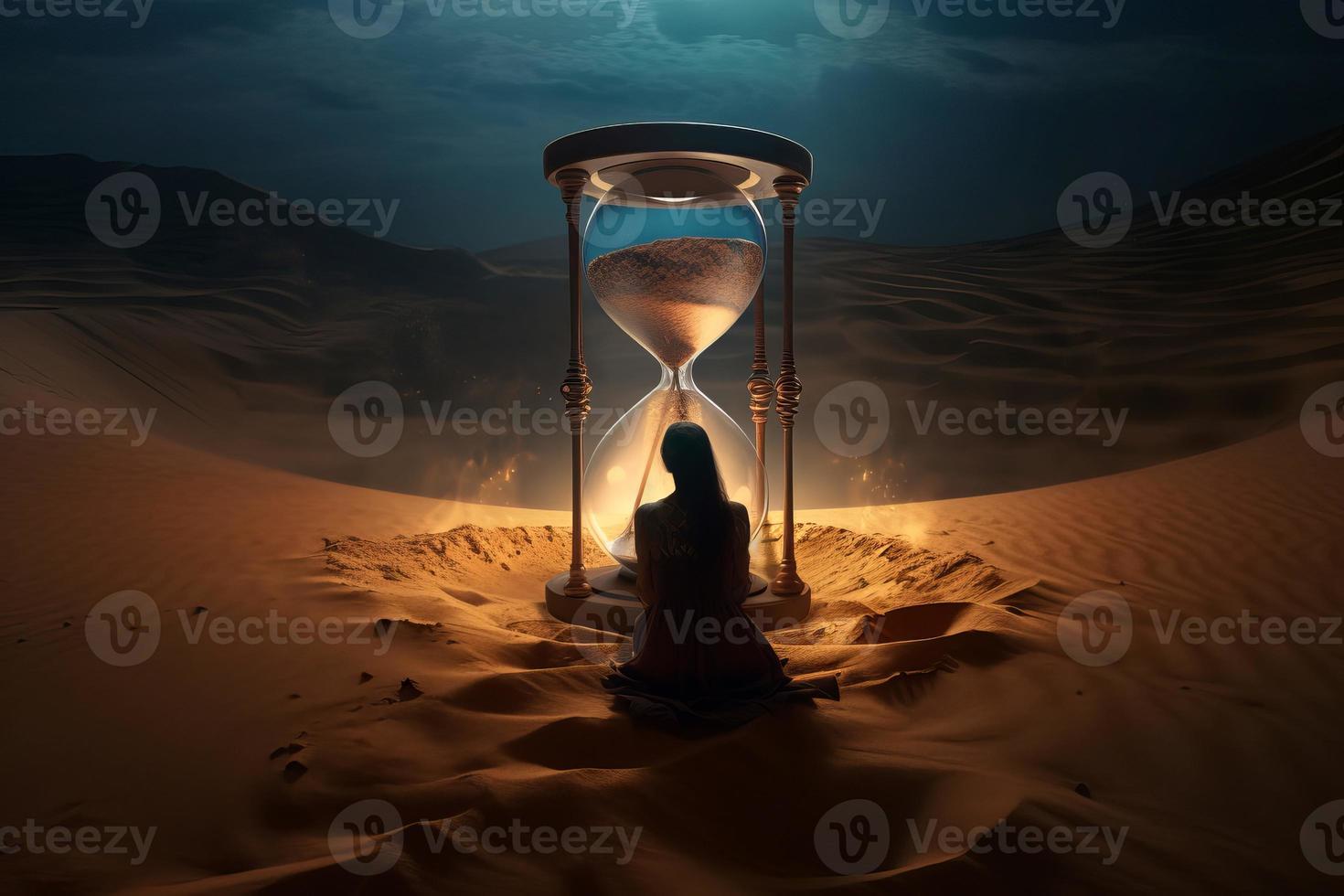 mujer reloj de arena tornero. generar ai foto