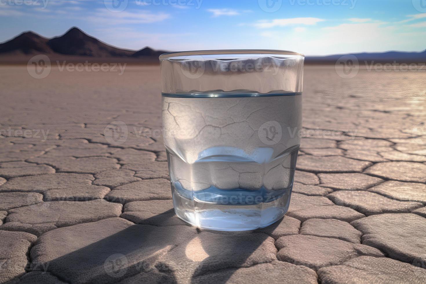 frío agua vaso en desierto. generar ai foto