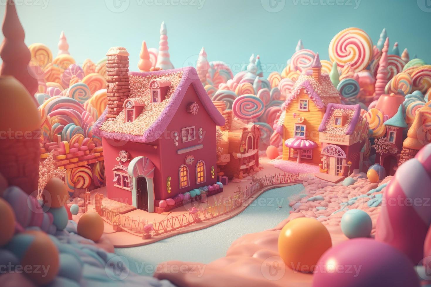 Fantasy cute candy village. Generate Ai photo