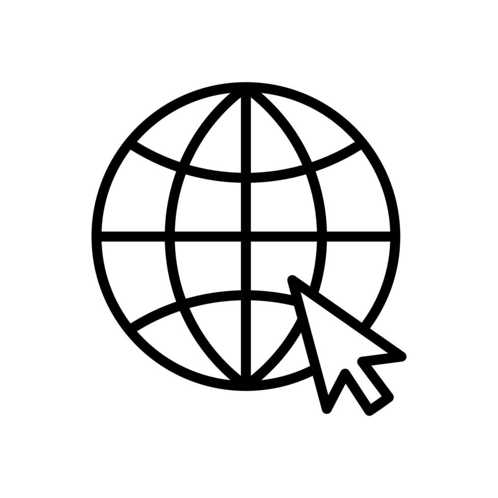 Vamos a web, visitar nuestra sitio web, mundo globo con flecha cursor símbolo icono en línea estilo diseño aislado en blanco antecedentes. editable ataque. vector