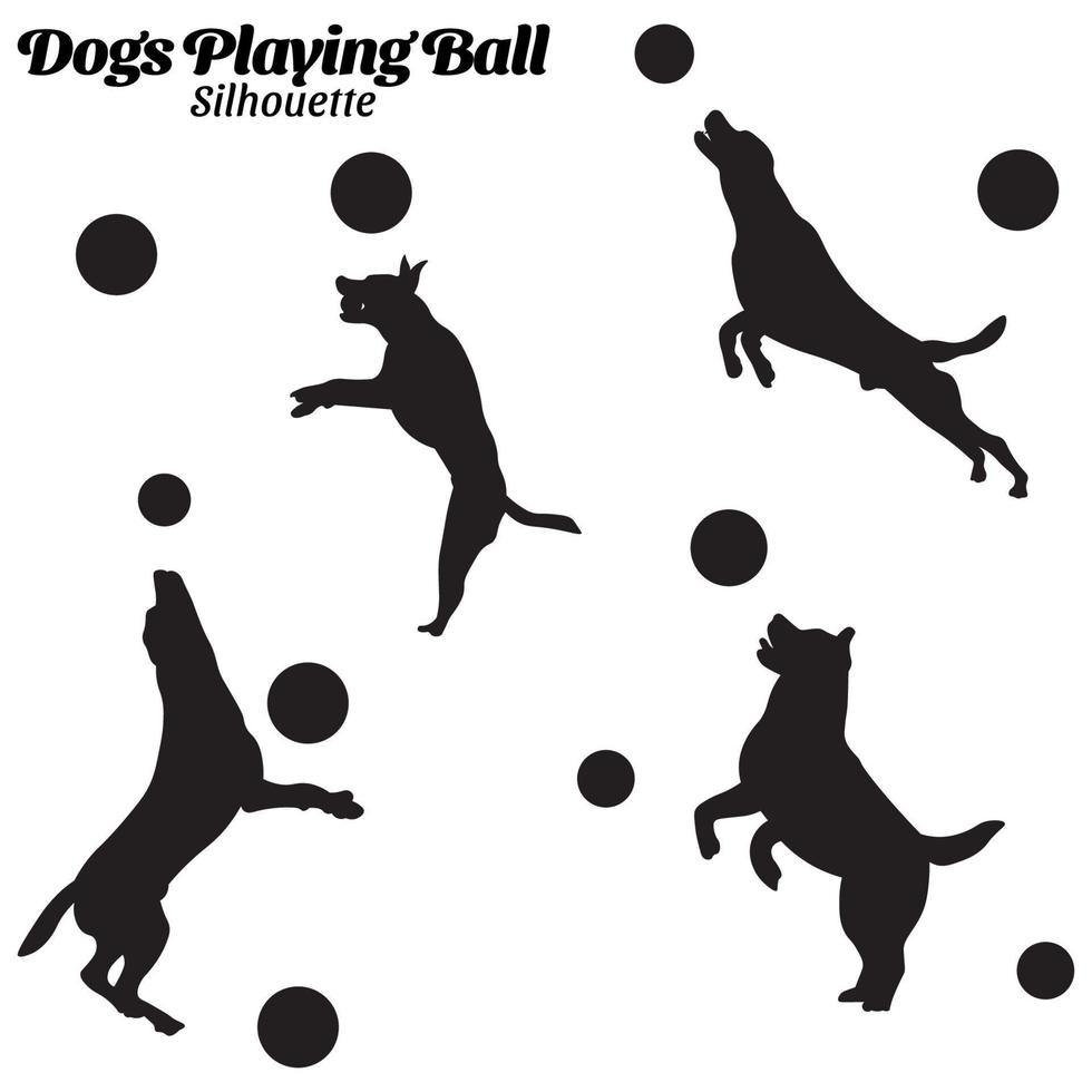 perros jugando pelota silueta vector ilustración.