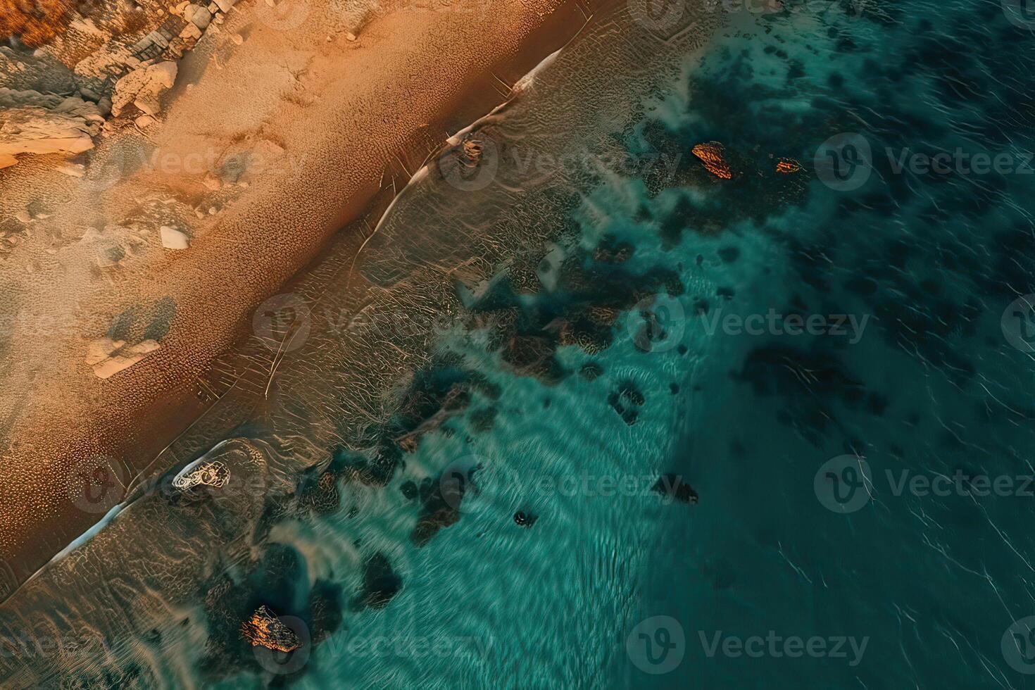 shot of Beautiful sea waves. Beach sand and amazing sea. Summer sunset seascape. Soft sunlight, clear sky, waves and water splashes. photo