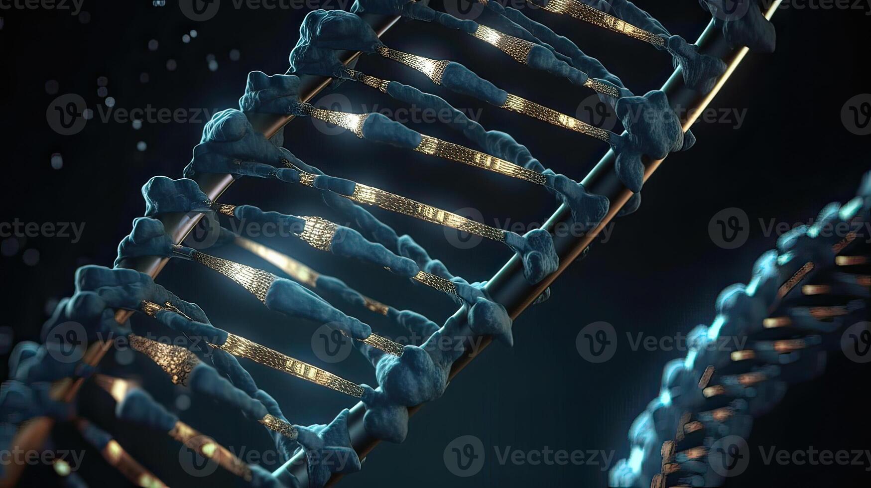 Molecule of DNA, double helix, 3D illustration. Genetic mutation and genetic disorders. Abstract DNA double helix with depth of field. photo