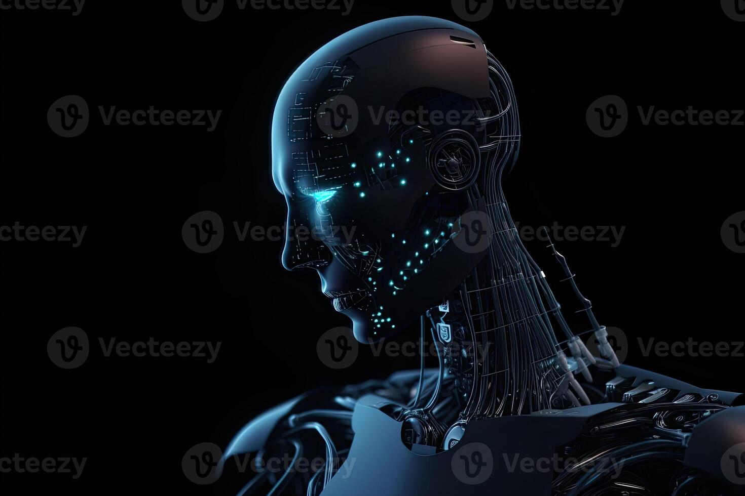 Android on dark background with neurals connection. photo