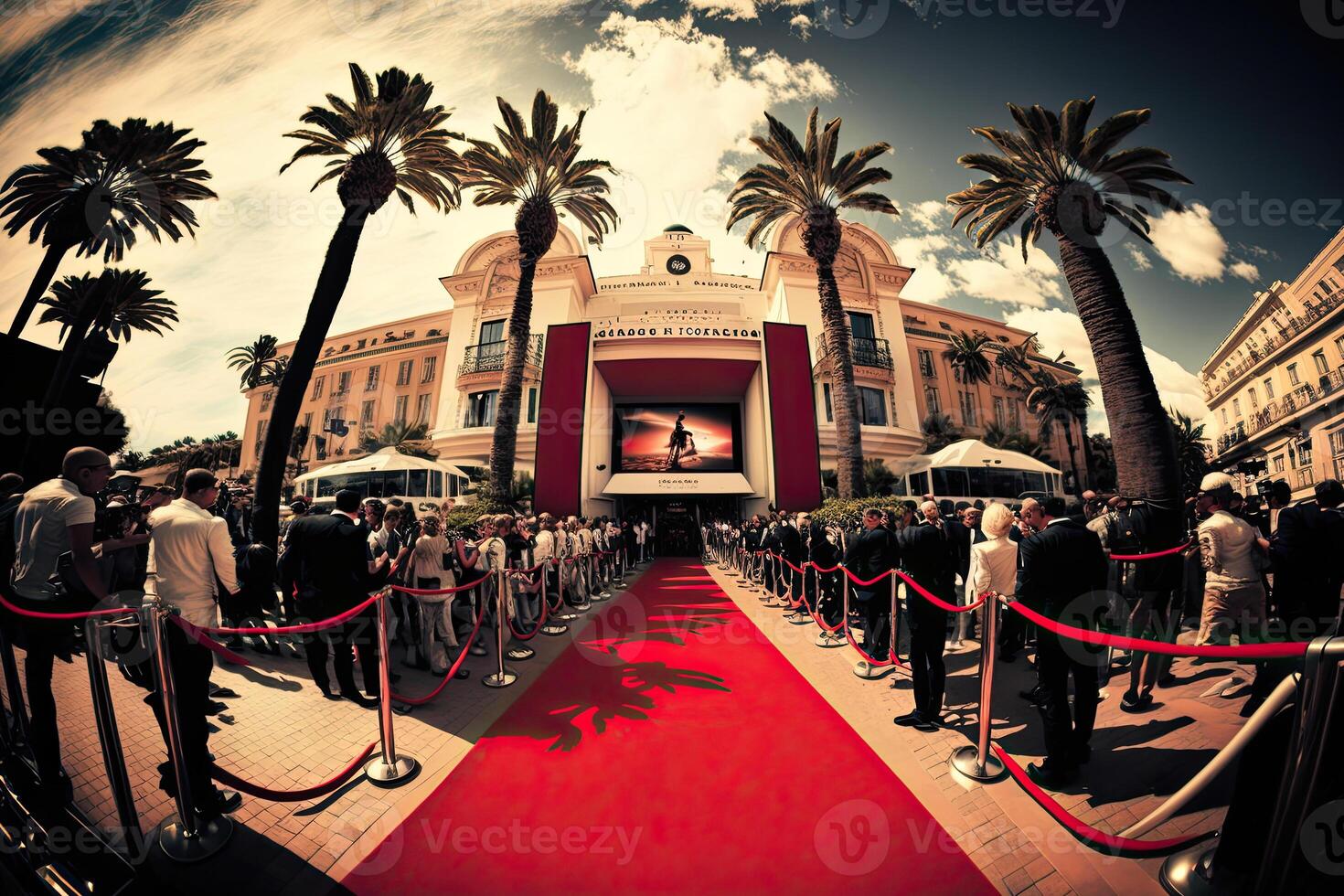 Red carpet for awards ceremony. Luxury entrance for vip stars. Created with photo