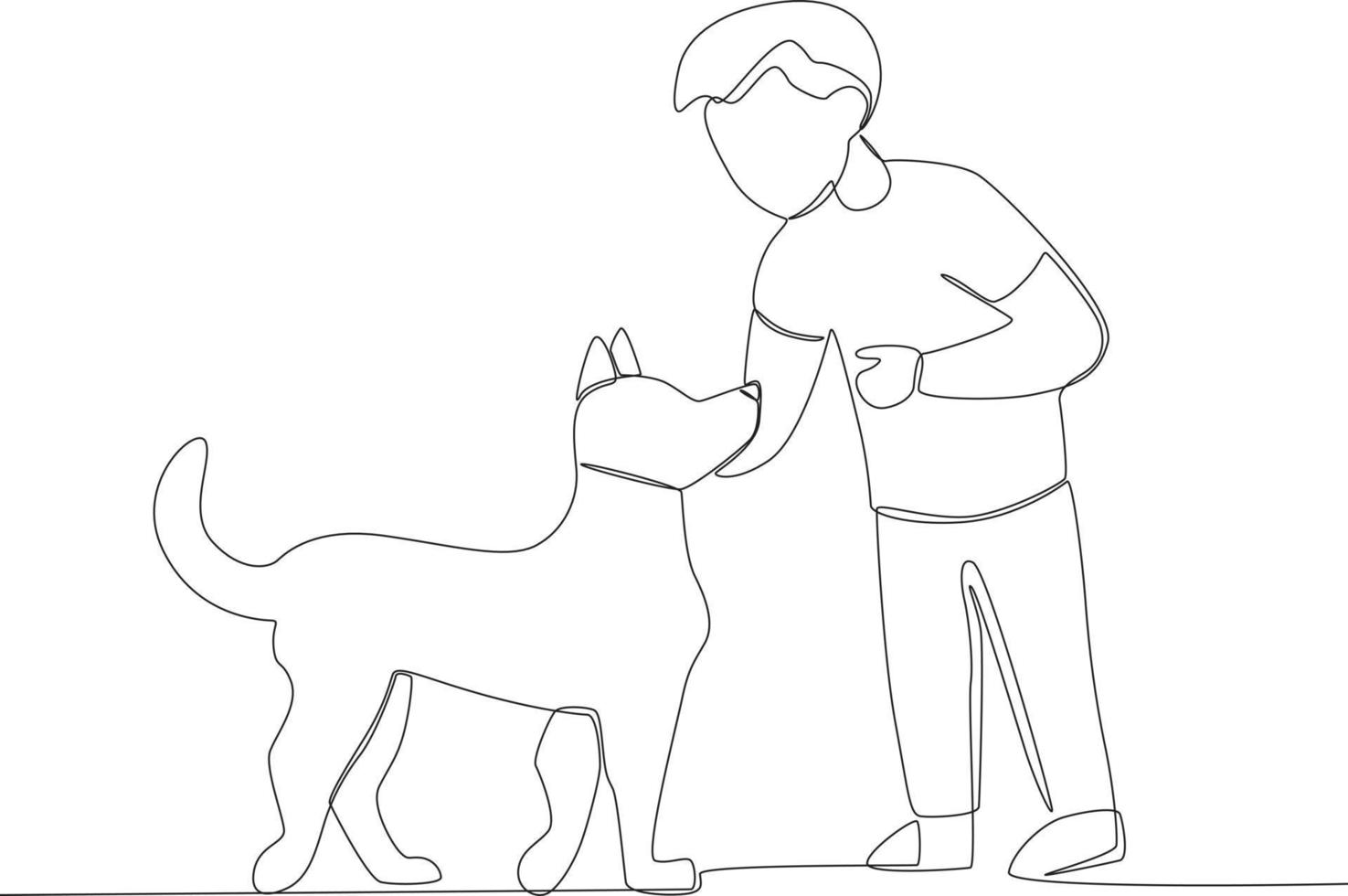 A child playing outdoors with his dog vector