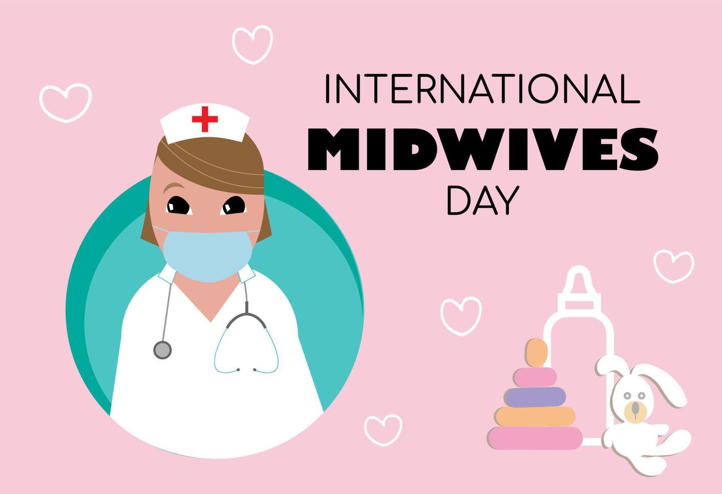 International day of the Midwives observed each year on May 5, A midwife is a health professional who cares for mothers and newborns around childbirth, a specialization known as midwifery. Vector art.