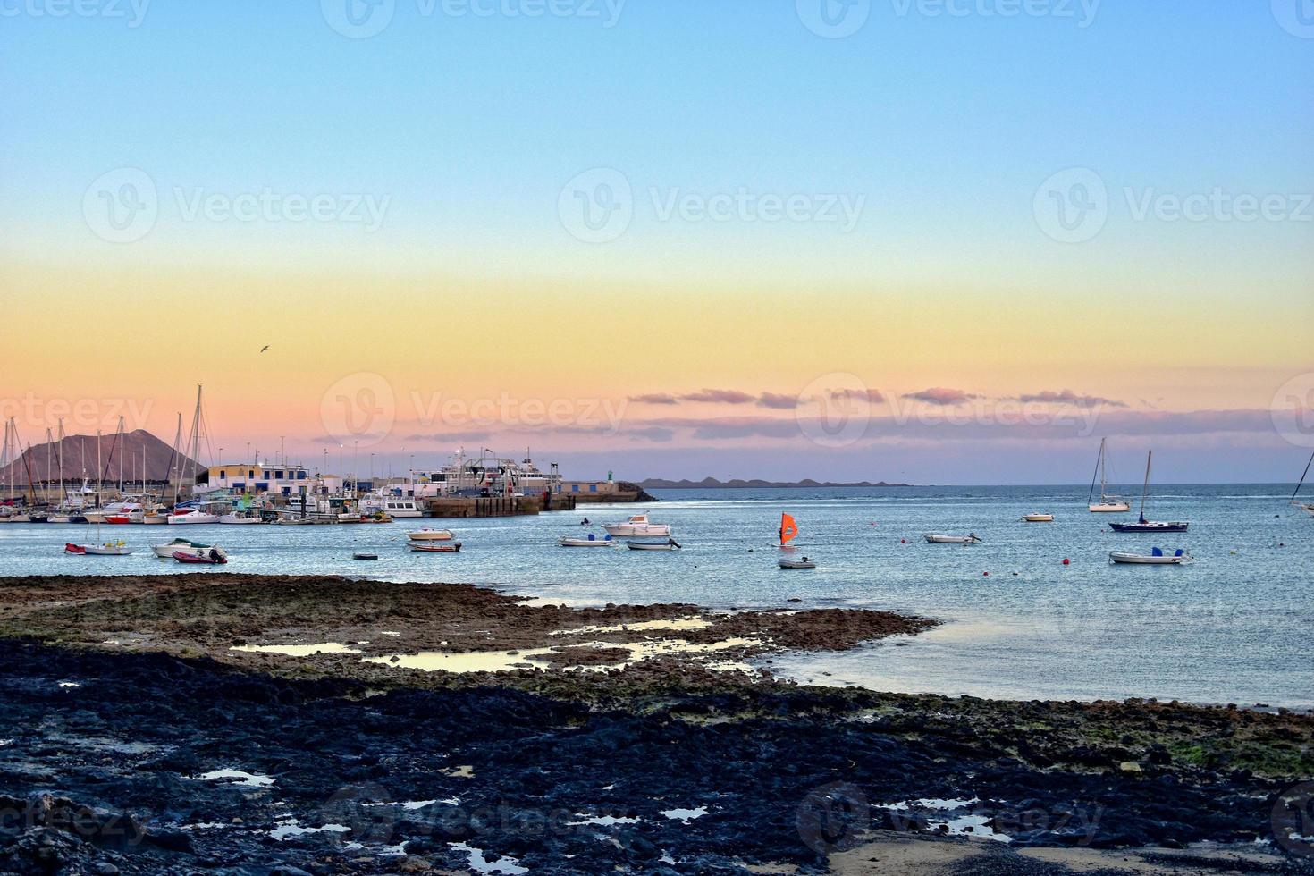 landscape with the city and the ocean on a warm day, on the Spanish Canary Island Fuerteventura photo