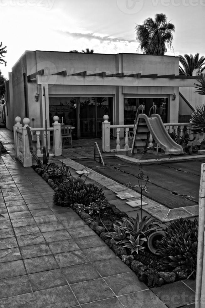 city of Corralejo on the Spanish Canary Island Fuerteventura on a warm holiday day photo