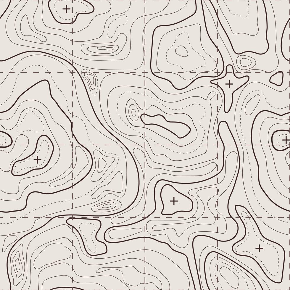 Topographic map. Geographic terrain, vintage old geological contour lines with grid. Seamless pattern topography map vector background