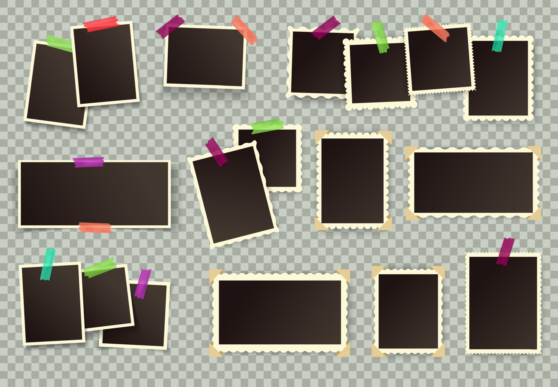 Vintage photo frames. Retro blank picture frame with figured edges