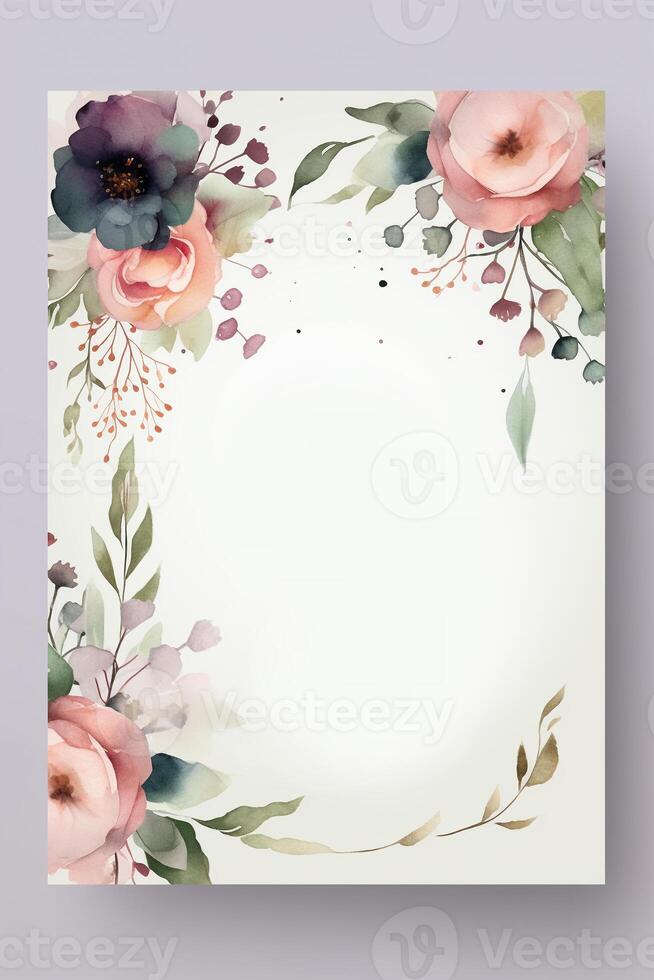 Colorful simple floral decoration illustration background template, creative arrangement of nature and flowers. Good for banner, wedding card invitation draft, birthday, greetings, and design element. photo