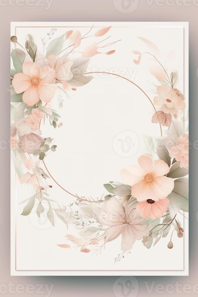 Colorful simple floral decoration illustration background template, creative arrangement of nature and flowers. Good for banner, wedding card invitation draft, birthday, greetings, and design element. photo