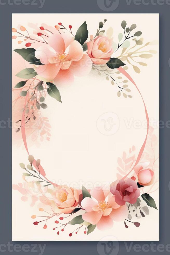 Colorful simple floral decoration illustration background template, creative arrangement of nature and flowers. Good for banner, wedding card invitation draft, birthday, greetings, and design element. photo