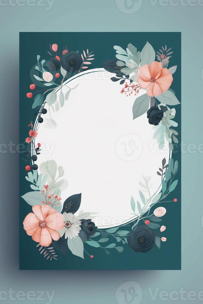 Colorful simple floral decoration illustration background template, creative arrangement of nature and flowers. Good for banner, wedding card invitation draft, birthday, greetings, and design element. photo