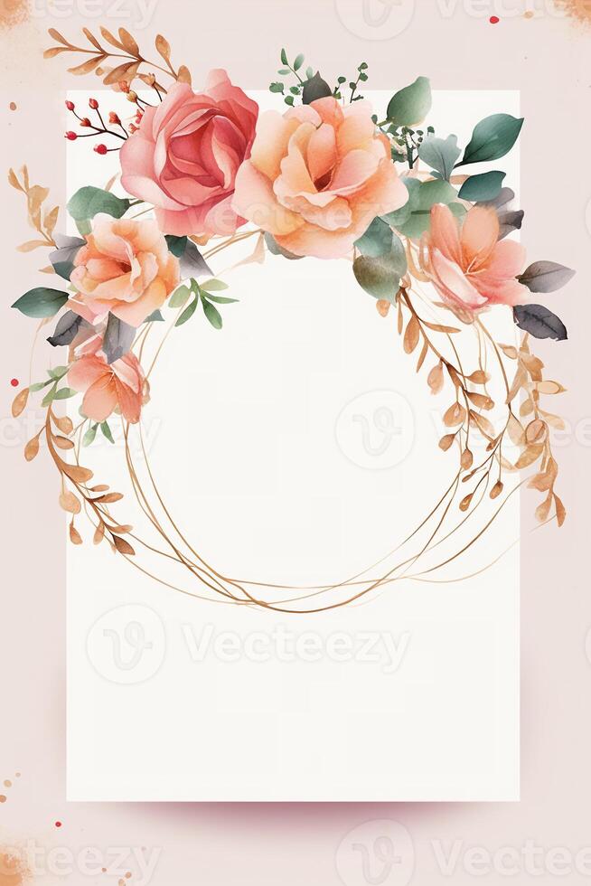 Colorful simple floral decoration illustration background template, creative arrangement of nature and flowers. Good for banner, wedding card invitation draft, birthday, greetings, and design element. photo