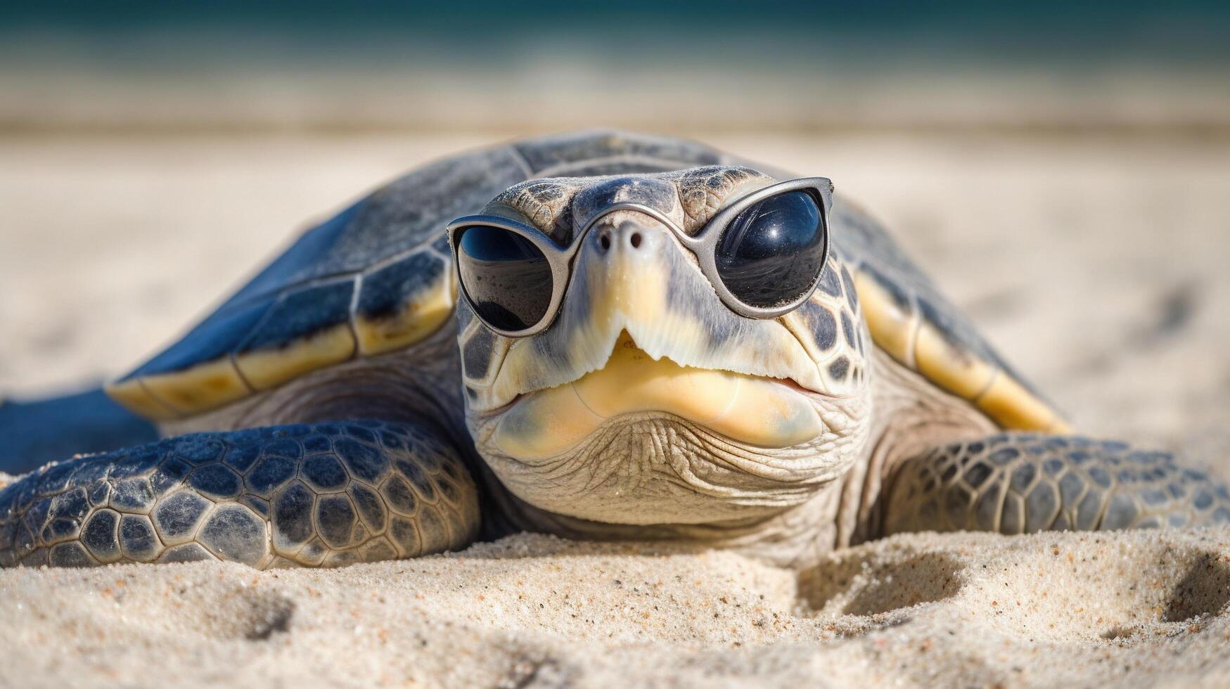 linda Tortuga con Gafas de sol ai generado foto