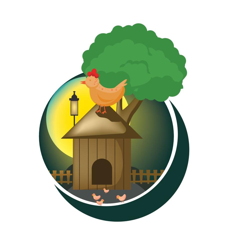 Chicken in the dark night illustration vector