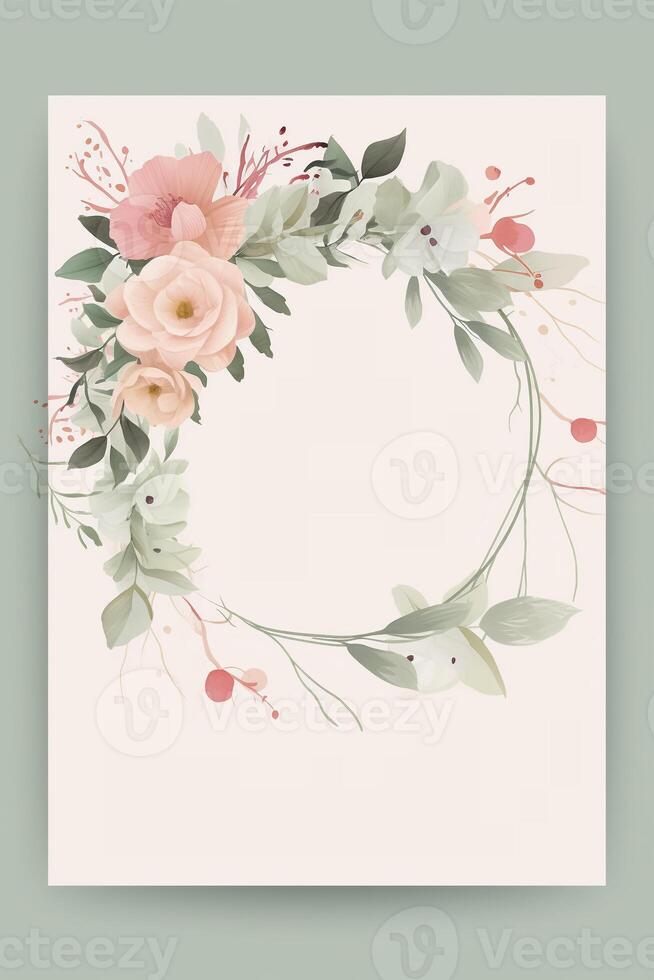 Colorful simple floral decoration illustration background template, creative arrangement of nature and flowers. Good for banner, wedding card invitation draft, birthday, greetings, and design element. photo