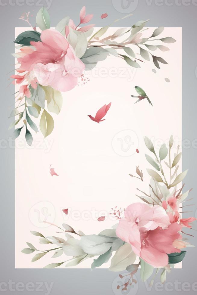 Colorful simple floral decoration illustration background template, creative arrangement of nature and flowers. Good for banner, wedding card invitation draft, birthday, greetings, and design element. photo