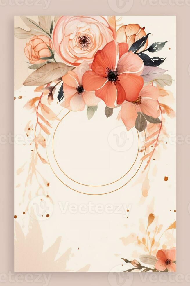 Colorful simple floral decoration illustration background template, creative arrangement of nature and flowers. Good for banner, wedding card invitation draft, birthday, greetings, and design element. photo