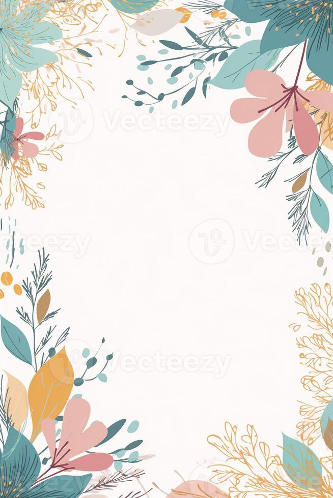 Colorful simple floral decoration illustration background template, creative arrangement of nature and flowers. Good for banner, wedding card invitation draft, birthday, greetings, and design element. photo