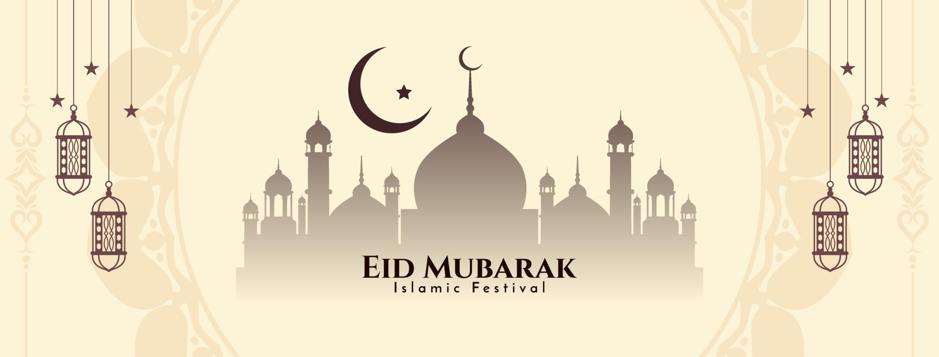 eid Mubarak tradicional festival islámico bandera diseño vector